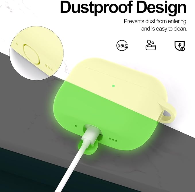ATUAT for AirPods Pro 3 Case Cover with Cleaner, Protective Soft Silicone Skin with Keychain for Women Men for Apple AirPods Pro 3rd Generation Case(2025), Front LED Visible, Fluorescent Green