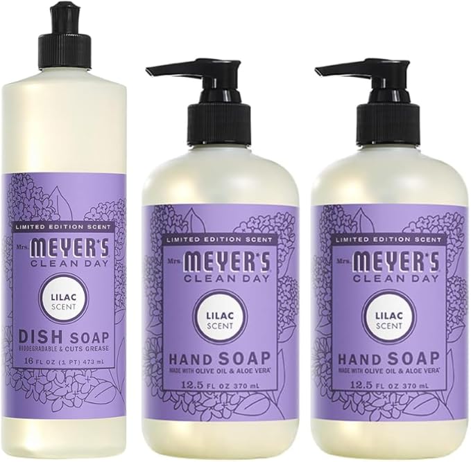 Mrs. MEYER'S CLEAN DAY Variety, 2 Liquid Hand Soap 12.5 OZ, 1 Liquid Dish Soap, 16 FL OZ (Lilac)