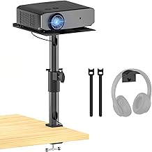 Height/Tilt/Swivel Adjustable Desktop Projector Stand Table for Aurzen Nebula XGIMI VANKYO Jinhoo AuKing Epson and Most Projectors - Desk Projector Stand Clamp on Desktop Wr Headphone Holder, Single - Image 1