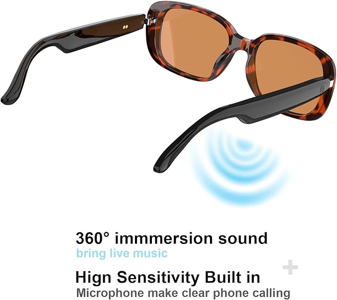 Bluetooth Audio Smart Sunglasses with Speakers, UV400 Protection Blue Light Blocking Glasses for Men Women
