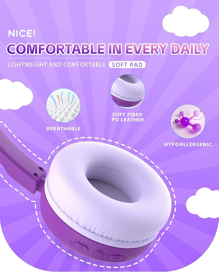 gorsun Kids Bluetooth Headphones,Toddler Headphones with Microphone,85dB Volume Limited,Bluetooth 5.3 Twistable Lightweight Kids Wireless Earphones for Boy Girl Tablet Travel School