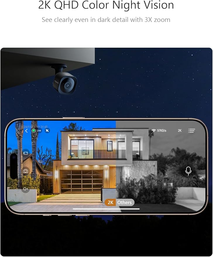 Security Cameras Wireless Outdoor Magnetic, 2.4G WiFi 2K Battery Powered, AI Motion Detection, Color Night Vision, 2-Way Talk, Waterproof, Cloud/SD Storage, Compatible with Alexa (Black)