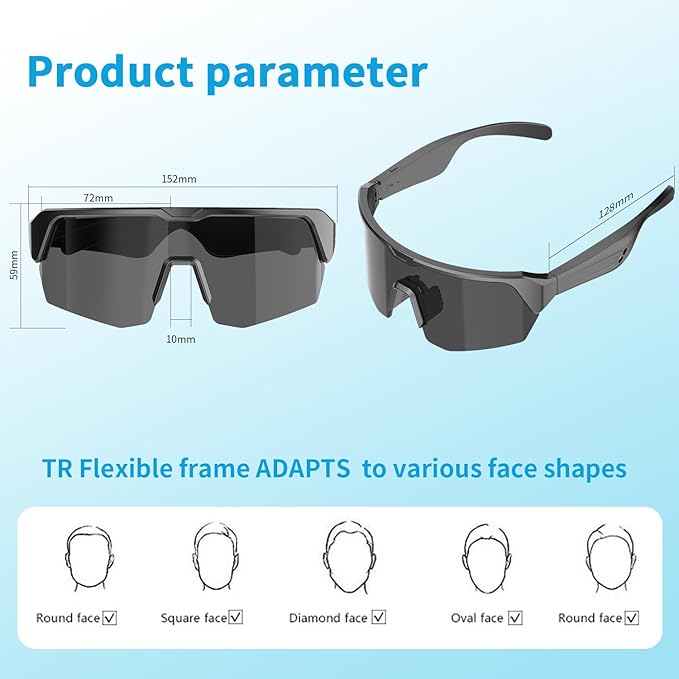 Cycling Smart Glasses for Men Women, Polarized UV Protection Smart Sunglasses, Built-in Mic & HD Open Ear Speakers, Voice Assistant, Wireless Sport Bluetooth Glasses for Running Driving Hiking