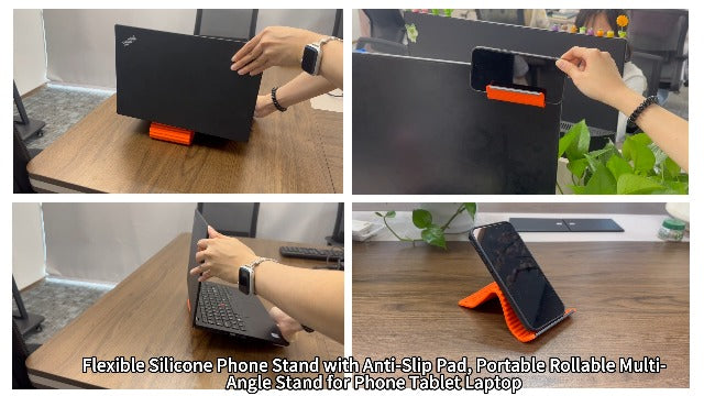 Foldable Silicone Phone Stand, Orange, Anti-Slip, Multi-Angle