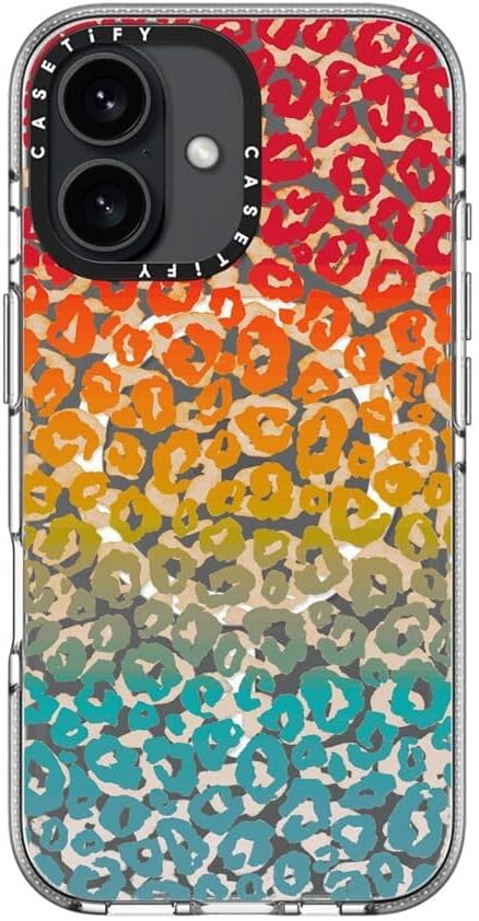 CASETiFY Clear iPhone 16 Case [Not Yellowing / 6.6 ft. 3X Military Grade Drop Protection/Compatible with Magsafe] - Cheeky Cheetah Vibrant Rainbow - Clear