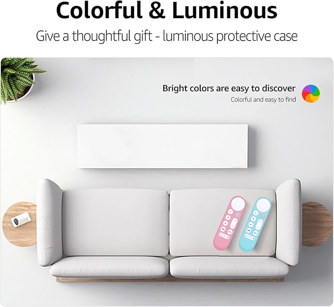 [2-Pack] HZIME New Replacement Remote Control Cover Compatible for Google TV Streamer 4K TV GY3LE Voice Remote, Silicone Controller Case Sleeve (Glow-in-The-Dark，Blue/Pink)