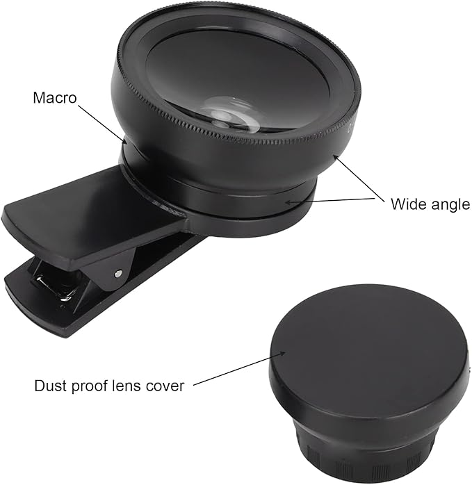 Phone Camera Lens Kit, 2 in 1 with 0.45X Ultra Wide Angle and 12.5X Macro Lens, HD Professional Universal Clip, with Travel Case, for Most Smartphones and Tablets, Black
