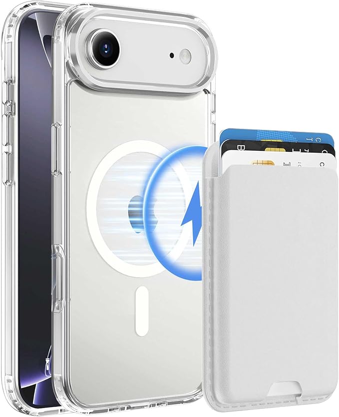 Magnetic for iPhone Air Case & iPhone 17 Air Case Clear with White Detachable Wallet, Compatible with MagSafe, Military Protective Slim Phone Cover with Card Holder