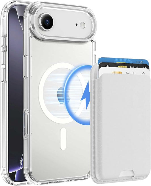 Magnetic for iPhone Air Case & iPhone 17 Air Case Clear with White Detachable Wallet, Compatible with MagSafe, Military Protective Slim Phone Cover with Card Holder