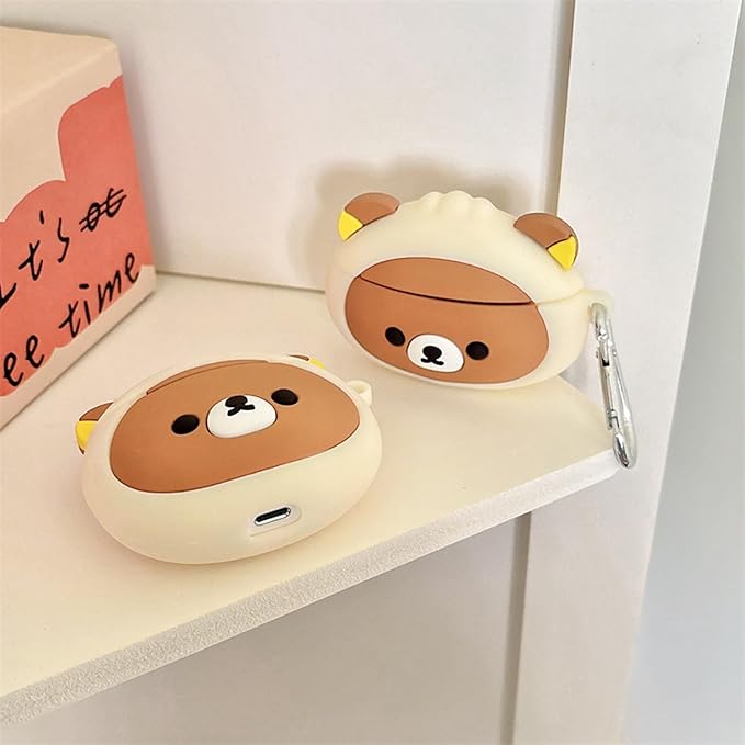 Wireless Charging Earphone Case Compatible with Airpods 4, Cute Kawaii Bear Design Soft Silicone Full Body Protective Skin Cover, Kids Girls Women Cartoon Earbuds Accessories