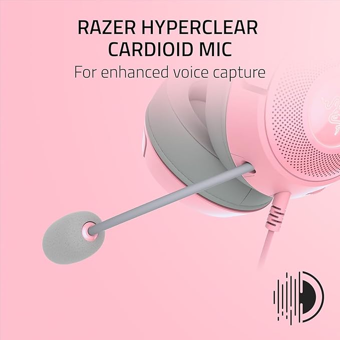Razer Kraken Kitty V2 USB Wired RGB Headset: Chroma Kitty Ears - Stream Reactive Lighting - HyperClear Cardioid Mic - Triforce 40 mm Drivers - 7.1 Surround Sound - Quartz Pink (Renewed)