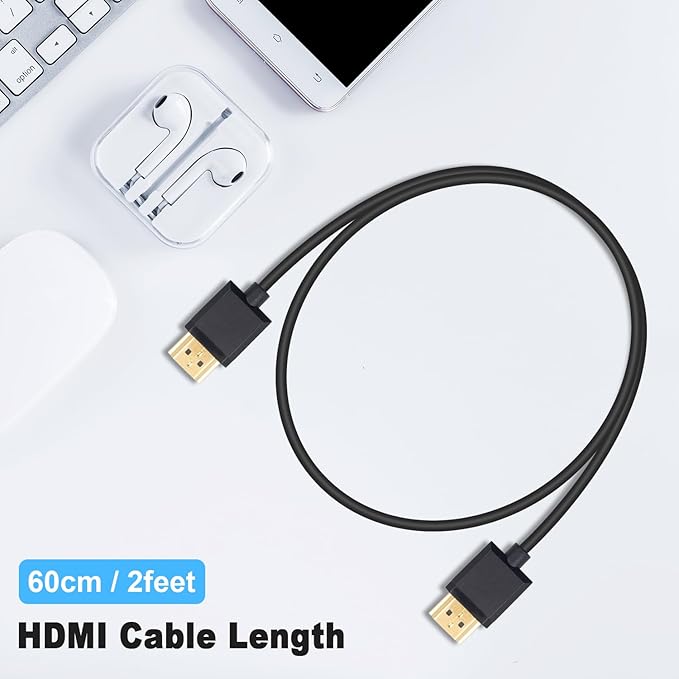 Duttek 4K HDMI Male to Male Cable 2 Feet/60cm, Short HDMI Cable, Extreme Thin, for 3D and 4K Ultra HD TV Stick HDMI 2.0 Cord Extension Converter