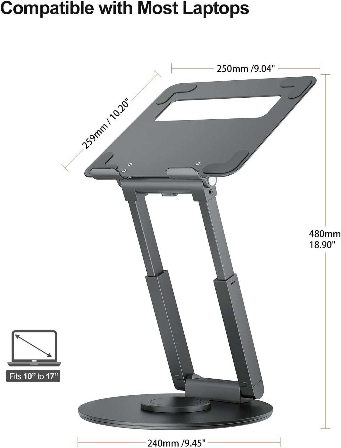 Telescopic Laptop Stand with 360° Swivel Base – Sit-to-Stand, Height Adjustable, Compatible with MacBook & All 10–17" Laptops | Techloop Living