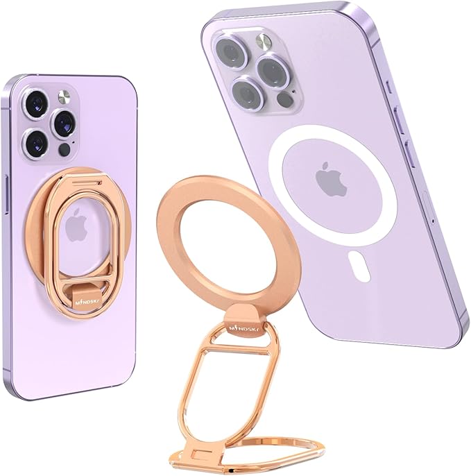MINDSKY Mag-Safe Phone Stand Phone Grip Compatible with iPhone 12/13/14/15 Mini/Pro/Pro Max Accessories Removable Magnetic Finger Phone Ring Grip (Rosegold Pink)