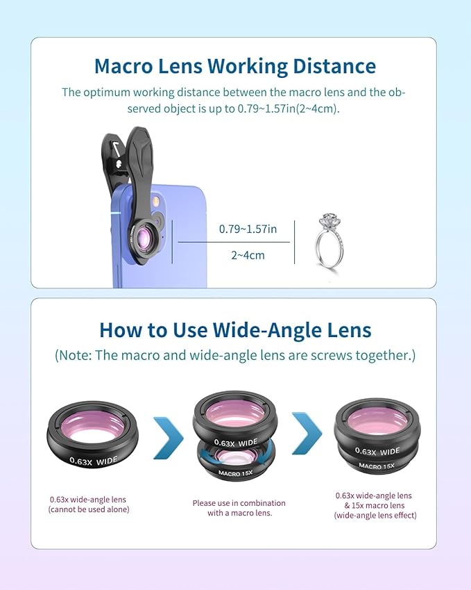 APEXEL 4 in 1 Phone Photography Kit, 18X Telephoto Lens, 198° Fisheye Lens, 15X Macro Lens, 0.63X Wide Angle Lens, Set with Flexible Phone Tripod, for iPhone Samsung Pixel