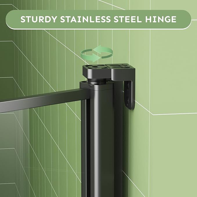30" Wx72 H Frameless Reversible Pivot Shower Door, 1/4" Clear SGCC Tempered Glass, 304 Stainless Steel Hardware, Water Protection Seal Stripes Plus Glass-Fixing Aluminum Stripe