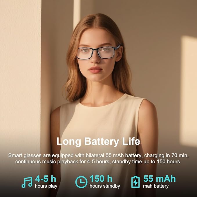 Smart Glasses for Men Women, Classic Smart Eyewear with Detachable Ultra-Slim Arms, Blue Light Filtering, Open Ear Bluetooth Glasses – Ultra-Light Design for Business and Daily Use