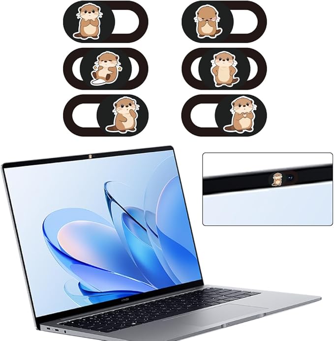 6Pcs 6 Styles Otter Cute Laptop Camera Cover Privacy Guard Accessories, 0.04 Inch Ultra Thin Webcam Cover Slide Protector Blocker for Desktop Computer Tablet Notebook Mini PC Office Use