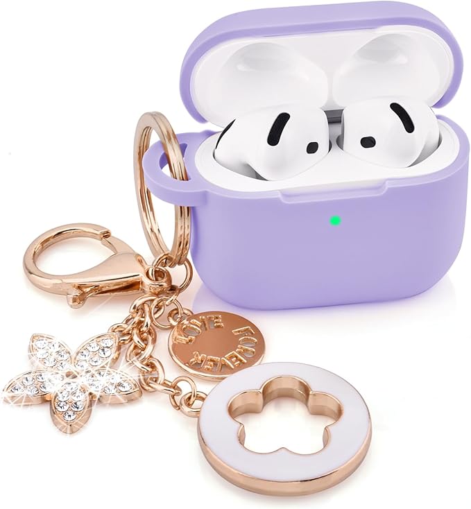 Case for Apple Airpods 4 - VISOOM Airpods 4 Cases 2024 Cover Women Anti-Drop Silicone iPods 4 Earbuds Wireless Accessorie Charging Cases Girl Bling Keychain for Airpod iPods 4th Generation