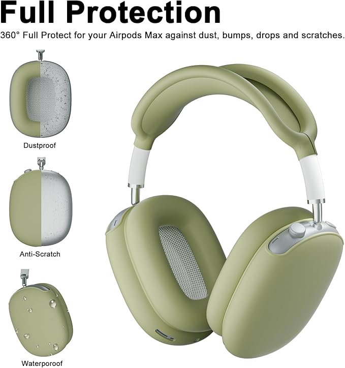 ATUAT for AirPods Max Headphones Case, Protective Silicone Case Cover Skin Accessories Anti-Scratch for Women Men for Apple AirPods Max 2024/2020 (USB-C/Lightning), Army Green