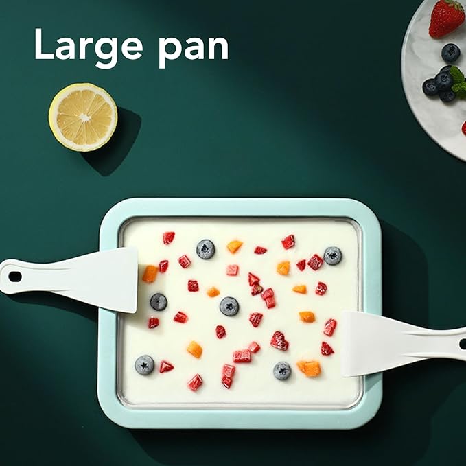Fdit Ice Cream Maker, Rolled Ice Cream Maker, Stainless Steel Cold Pan Plate Homemade DIY Serve with 2 Spatula for Ice Cream Slushies Yogurt