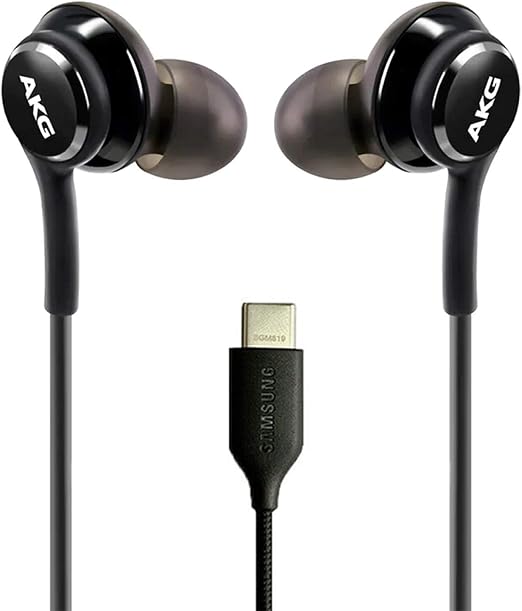 AKG Wired In-Ear Earbuds with Mic USB-C Earbuds with Braided Cable Compatible with Samsung Galaxy S24 Ultra, S24+, S23, S22, S21, S10, S10E & iPhone 15 Series