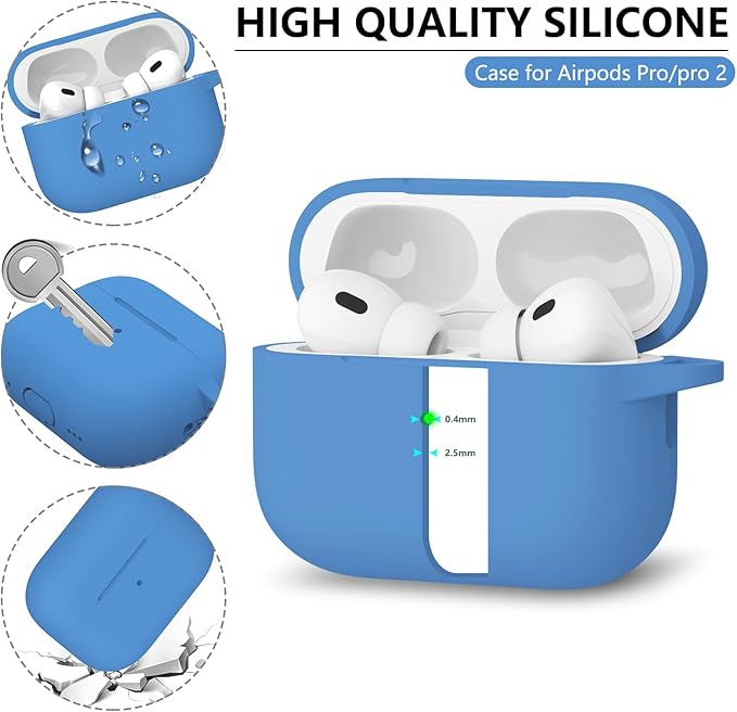 Ljusmicker for AirPods Pro Case Cover with Cleaner Kit,Soft Silicone Protective Cases for Apple AirPod Pro 2nd/1st Generation Case for Women Men,AirPods Pro 2 Case Accessories with Keychain-Milk Blue