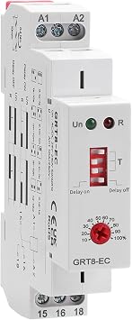 10A Delay On or Delay Off GRT8-EC Dual Function Economic Time Relay, 10 Amps Adjustable Timer Delay Relay, Voltage Range AC DC 24V to 240V DIN Rail Relays of Wide Time Delay Range for 0.1s to 10 Days