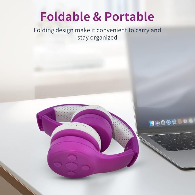 Girls Wireless Headphones, Bluetooth Kids Headphones,5 Button Easy Use, 93db Volume Limited with Built-in Mic for Cell Phones TV Tablet Amazon fire School Network Boys Girls (Purple)