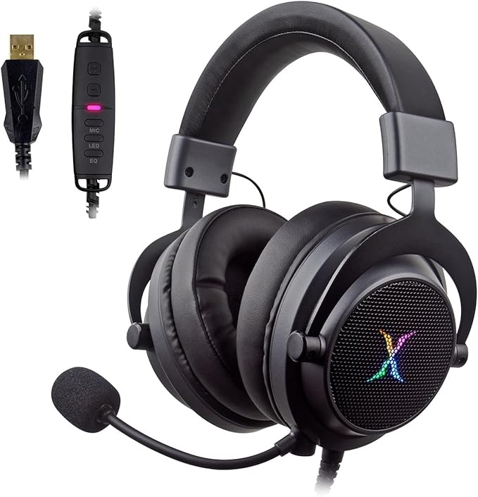 FOXXRAY HAU-37 USB Gaming Headset for PC, Computer Headphones with Microphone, 7.1 Surround Sound, 50MM Dynamic Drivers, RGB Light, Wired Headphones for PS4, PS5, Laptop