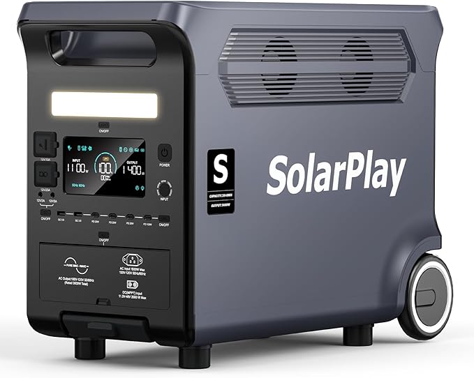 SolarPlay Q3600 Portable Power Station, 3600W AC Output(Surge 5500W) 3840Wh LiFePO4 Battery Solar Powered Generator, Essential Home Backup for Home Use, Power Outages, RV, Camping, Outdoor Adventures