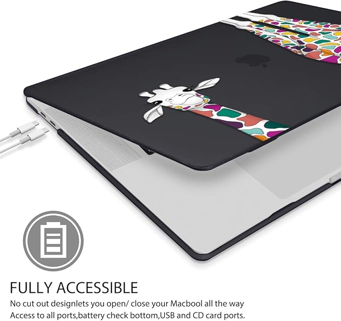 Mektron for MacBook Pro 13-inch Case 2022 2021 2020 Release A2338 M2 M1 A2289 A2251, Printed Plastic Hard Shell Cover for MacBook Pro 13.3-inch Touch Bar Fits Touch ID, Colorful Giraffe Black