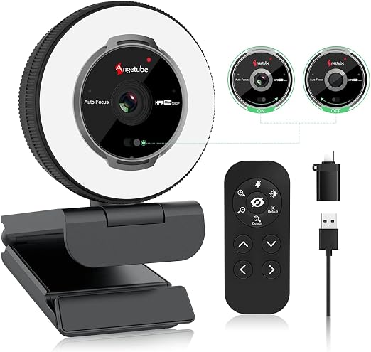 Angetube Streaming Webcam with Microphone, USB 1080P Web Cam w/Ring Light - Image 6