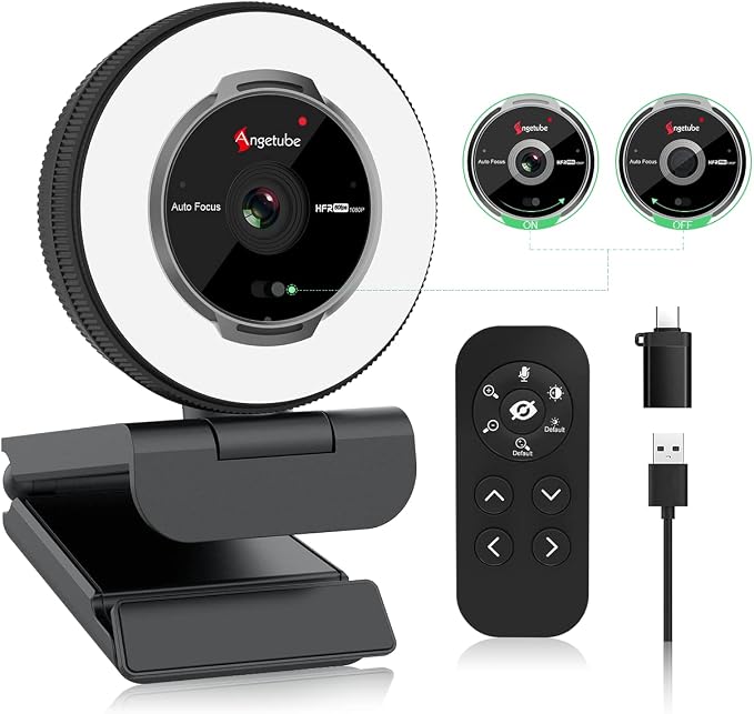 Angetube Streaming Webcam with Microphone, USB 1080P Web Cam w/Ring Light - Image 8