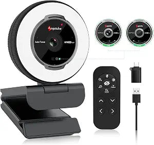 Angetube Streaming Webcam with Microphone, USB 1080P Web Cam w/Ring Light - Image 1