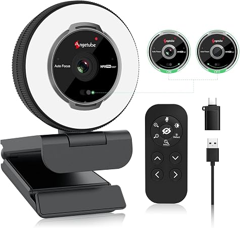 Angetube Streaming Webcam with Microphone, USB 1080P Web Cam w/Ring Light - Image 3