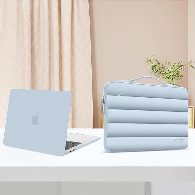 MOSISO Compatible with MacBook Air 13 inch Case M5 2026 M4 2025 M3 M2 2024-2022 A3449 A3240 A3113 A2681, Hard Case&Puffy Bag&Keyboard Cover&Webcam Cover&ScreenFilm for MacBook Air 13.6, Baby Blue