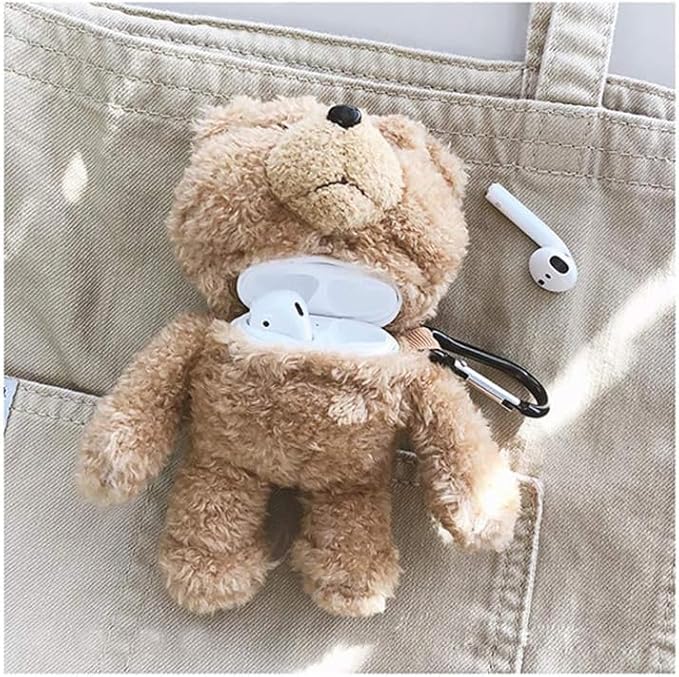 SGVAHY Furry Case for AirPods Pro 3rd Generation Funny Cute 3D Cartoon Plush Design Khaki Bear Soft Warm Fluffy AirPod Pro 3 Cover with Keychain Kawaii Anti-Fall Protective Case Women Girls