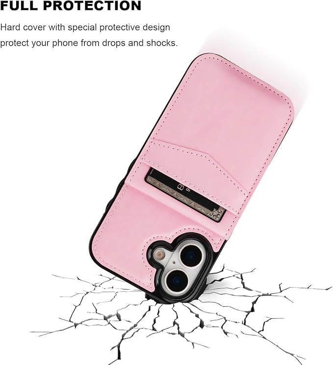 KIHUWEY Compatible with iPhone 17 Case Wallet with Credit Card Holder, Flip Premium Leather Magnetic Clasp Kickstand Heavy Duty Protective Cover for iPhone 17 6.3 Inch (Pink)