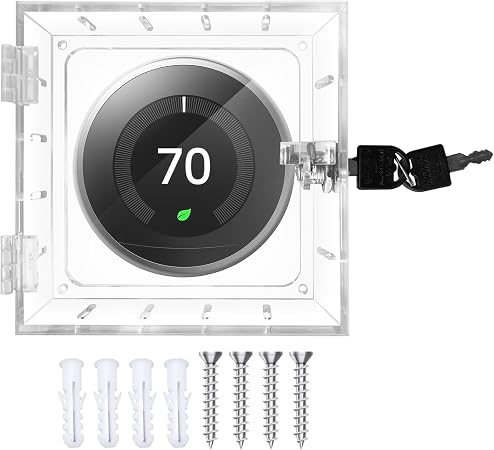 Thermostat Lock Box with 2 Keys, Clear Acrylic Cover for Small Thermostats