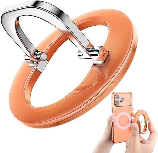 SUPERONE for iPhone 17 Magsafe Phone Grip, Adjustable Magnetic Phone Ring Holder Removable Phone Kickstand Compatible with Magsafe Accessories Only for iPhone 17 Pro Max 16 15 14 13 12 Series - Orange