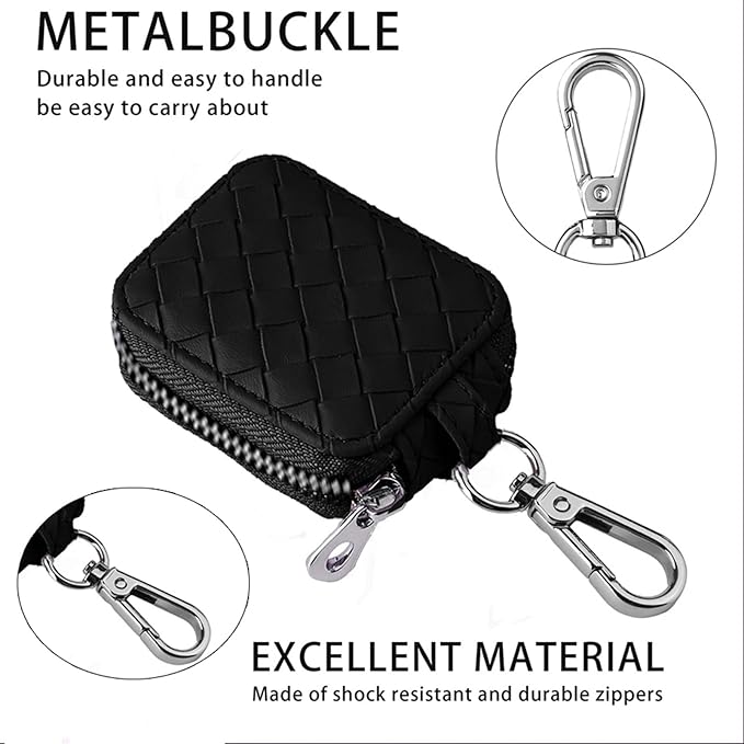 Earbud Case, Headphone Storage Case for AirPods 4/1/2/3/Pro 2, Leather Plaid Zipper Carrying Pouch Earbuds Bag with Keychain for Wireless Earphones, Wired Headphone & USB Cable Lattice Black