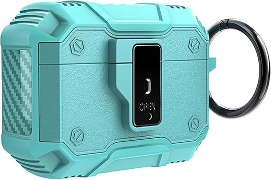 for AirPods Pro 3 Case, Secure Lock Magnetic Lid Cover with Keychain, Military Grade Shockproof Protective Case for Airpods Pro 3rd Generation, Wireless Charging & Front LED Visible,Sky Blue