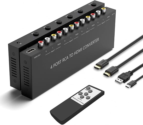 4 AV to HDMI RCA to HDMI Converter 1080P/720P 4 Way RCA Composite CVBS AV Switch to HDMI Converter Adapter Support 4:3/16:9 Switching For Sega Xbox PS1 PS2 PS3 N64 NGC SNES WII VHS VCR Camera DVD