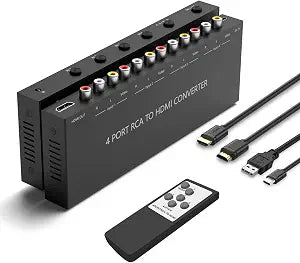 4 AV to HDMI RCA to HDMI Converter 1080P/720P 4 Way RCA Composite CVBS AV Switch to HDMI Converter Adapter Support 4:3/16:9 Switching For Sega Xbox PS1 PS2 PS3 N64 NGC SNES WII VHS VCR Camera DVD