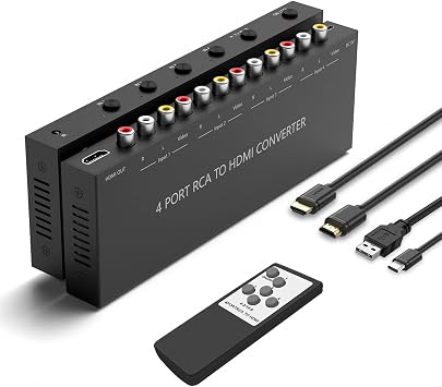 4 AV to HDMI RCA to HDMI Converter 1080P/720P 4 Way RCA Composite CVBS AV Switch to HDMI Converter Adapter Support 4:3/16:9 Switching For Sega Xbox PS1 PS2 PS3 N64 NGC SNES WII VHS VCR Camera DVD