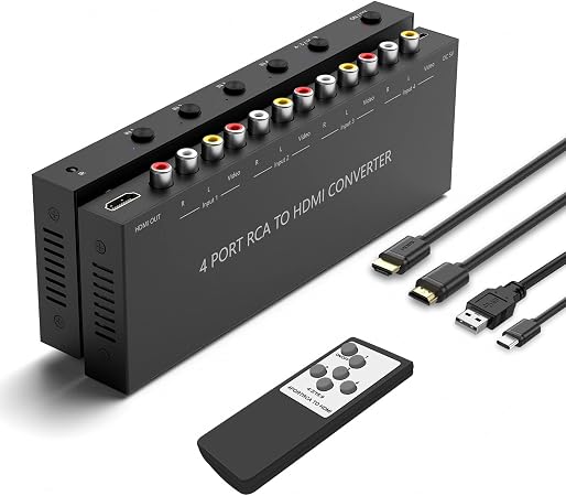 4 AV to HDMI RCA to HDMI Converter 1080P/720P 4 Way RCA Composite CVBS AV Switch to HDMI Converter Adapter Support 4:3/16:9 Switching For Sega Xbox PS1 PS2 PS3 N64 NGC SNES WII VHS VCR Camera DVD
