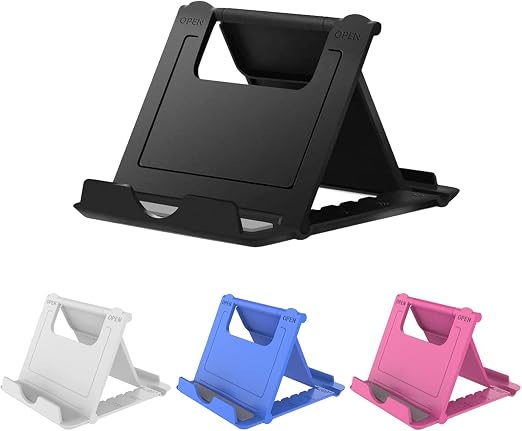 Kemoxan 4 Pack Portable Cell Phone Stand Holder for Desk, Foldable Pocket-Sized Mount, Universal Adjustable Desktop Mobile Phone Kickstand Compatible with iPhone IPads Kindle Android Colorful