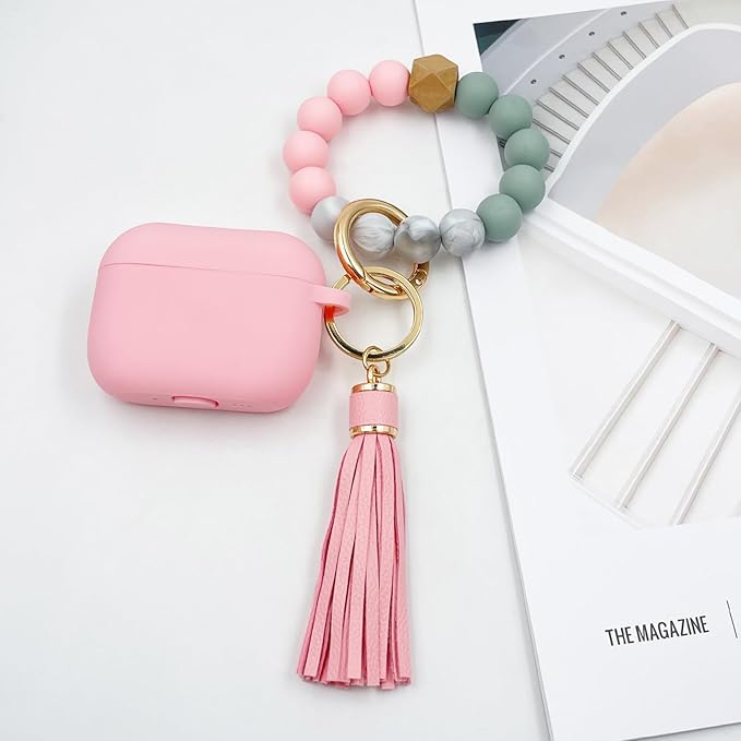 Compatible with AirPods Pro 3 Case Cover 2025, Silicone Protective Cover with Bracelet Keychain for Apple AirPods Pro 3rd Generation Wireless Earbuds (Pink)