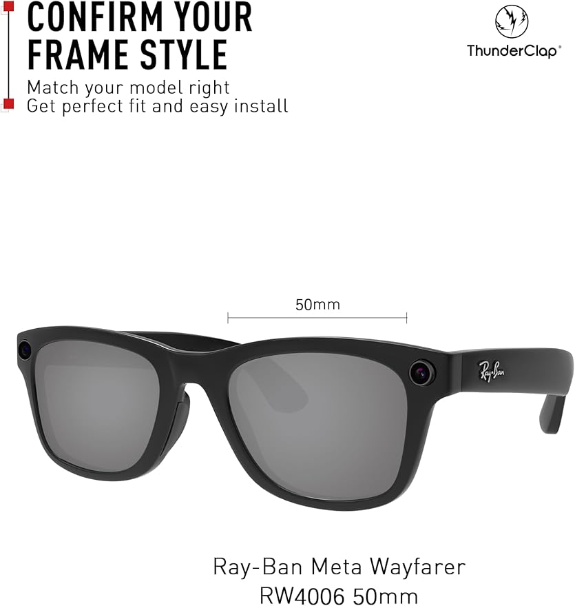 ThunderClap POLARIZED Replacement Lenses Compatible with Ray-Ban Meta Wayfarer RW4006 50mm | RW4008 53mm Smart Glasses